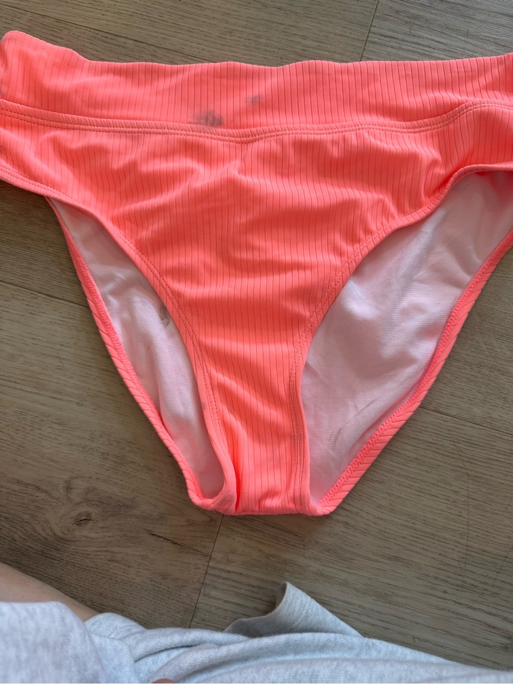 Decree Neon Coral Ribbed Bikini Bottom